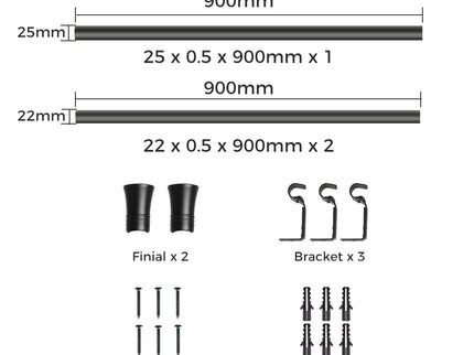 Marlow Black Curtain Rod Steel Quiet Rail Pole Pommel Set Extendable-1910112208768077826