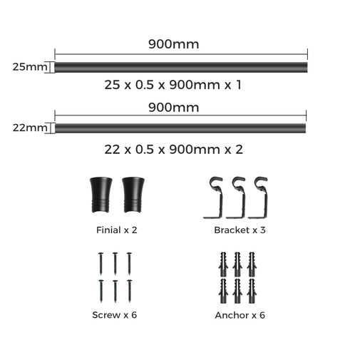 Marlow Black Curtain Rod Steel Quiet Rail Pole Pommel Set Extendable-1910112208768077826
