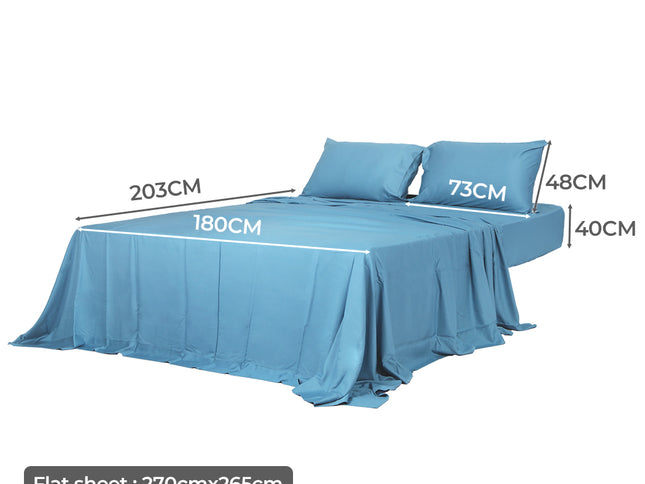 Dreamz 4pcs King Size 100% Bamboo Bed Sheet Set in Blue Colour-1942353307918012418