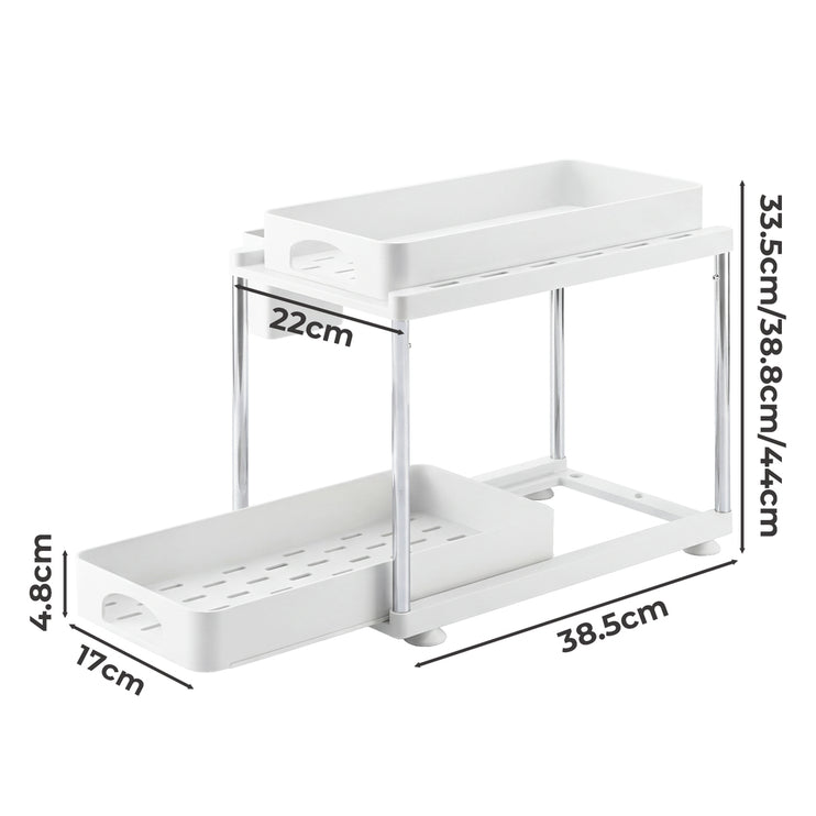 Toque 2 x Under Sink Organizer 2 Tier Cabinet Storage Rack Adjustable Kitchen-2065254301848178690