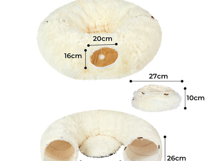 Pawz Cat Tunnel Foldable Fluffy Plush Play Tube Beige-1910112275730141186