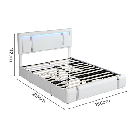 Levede King Bed Frame Leather Headboard RGB 2 Drawers-2006732796147666946