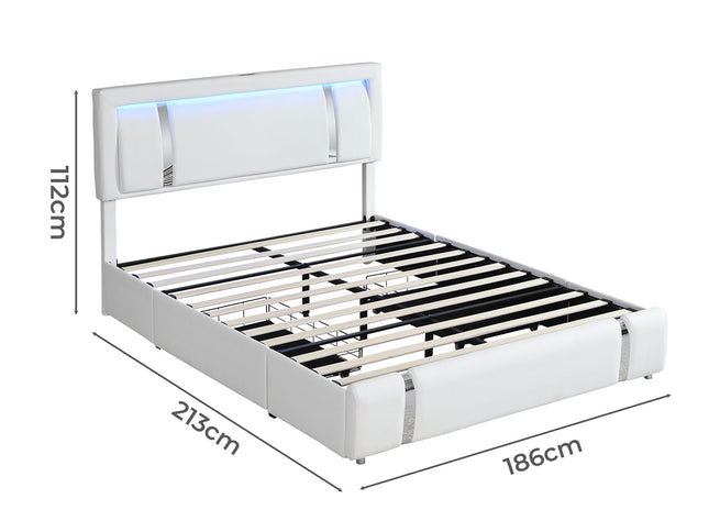 Levede King Bed Frame Leather Headboard RGB 2 Drawers-2006732796147666946