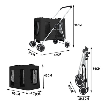 PaWz Pet Stroller Dog Cat Cage Carrier Black-1973193624489431042