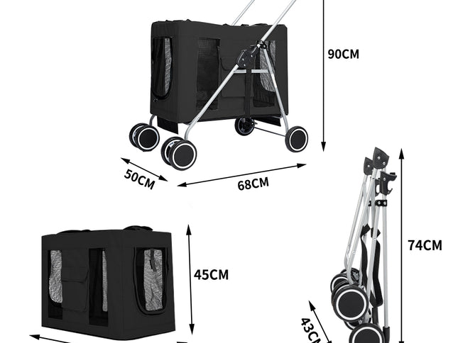 PaWz Pet Stroller Dog Cat Cage Carrier Black-1973193624489431042