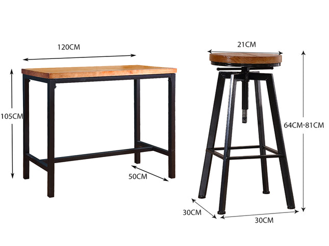 Levede 3pcs Bar Table Barstools Industrial-1975420483658715138