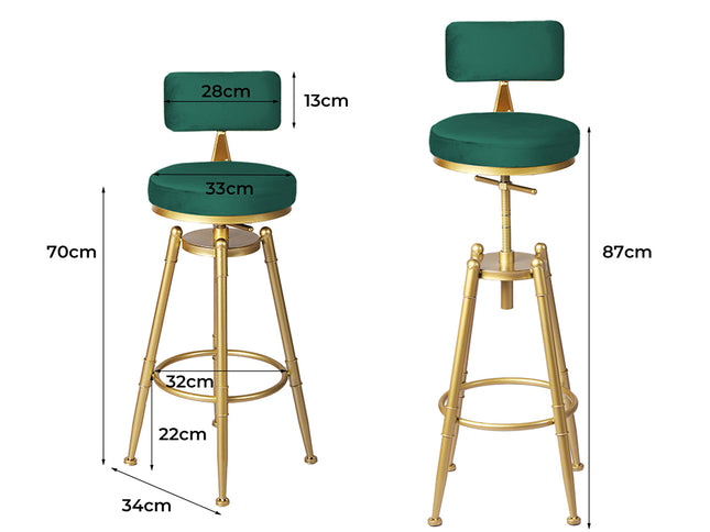 Levede 1x Bar Stools Velvet Kitchen Green-1973194046797123586