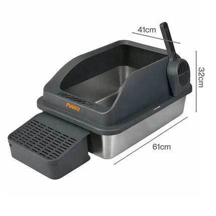 Pawz Stainless Steel Cat Litter Box Big Cats Kitten High Sided Easy Clean Grey-2029334098128015362