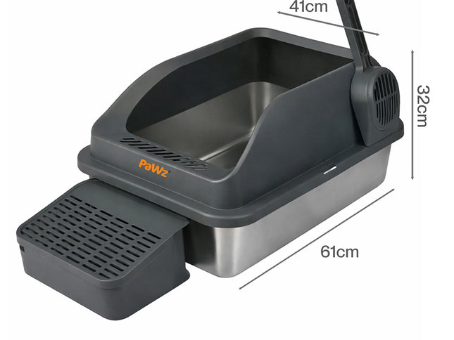 Pawz Stainless Steel Cat Litter Box Big Cats Kitten High Sided Easy Clean Grey-2029334098128015362