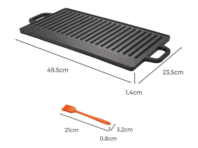 Toque 49.5cm Reversible Cast Iron Griddle Pan Non-Stick-2011971111797002242