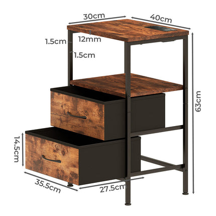 Levede LED Bedside Table with 2 Drawers Power Outlets-2006733391147438082