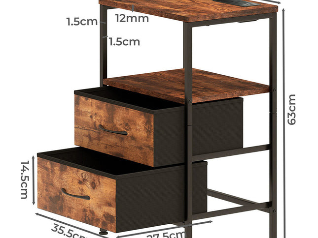 Levede LED Bedside Table with 2 Drawers Power Outlets-2006733391147438082