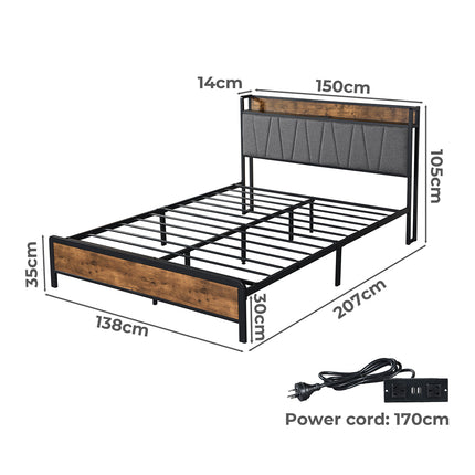 Levede Double Bed Frame Tufted Headboard USB Charge-1973193436232290306