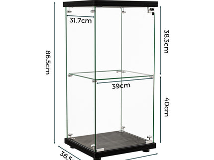 Stacked Display Cabinet Collection Storage Tempered Glass 2 Tier With Lock Black-1917016713753399298