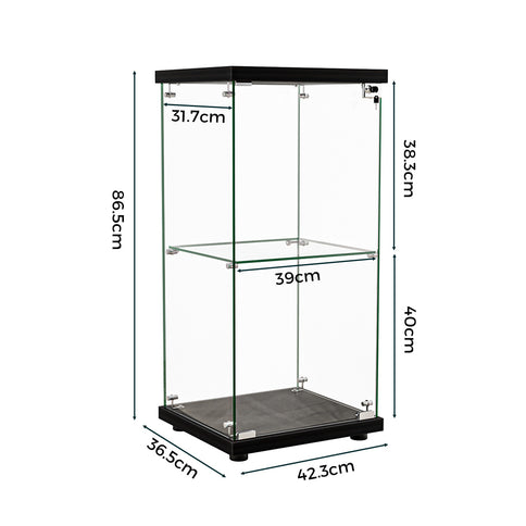 Stacked Display Cabinet Collection Storage Tempered Glass 2 Tier With Lock Black-1917016713753399298