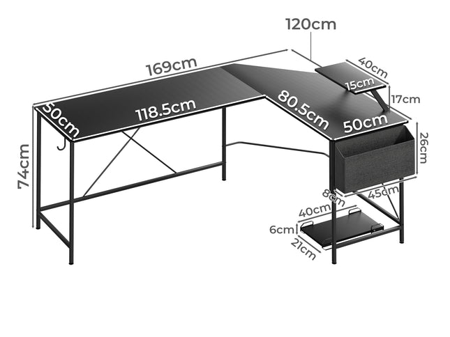 Levede Computer Desk Corner Desk Black-1973193440330125314