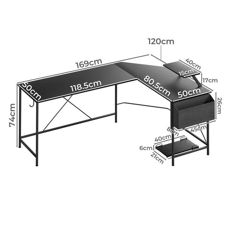 Levede Computer Desk Corner Desk Black-1973193440330125314