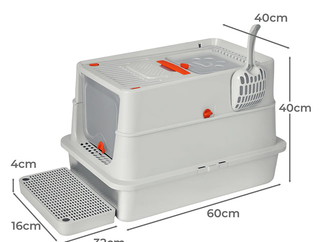 Pawz Stainless Steel Cats Litter Box Hooded High Enclosed Large Kitty Toilet-2029334099461804034