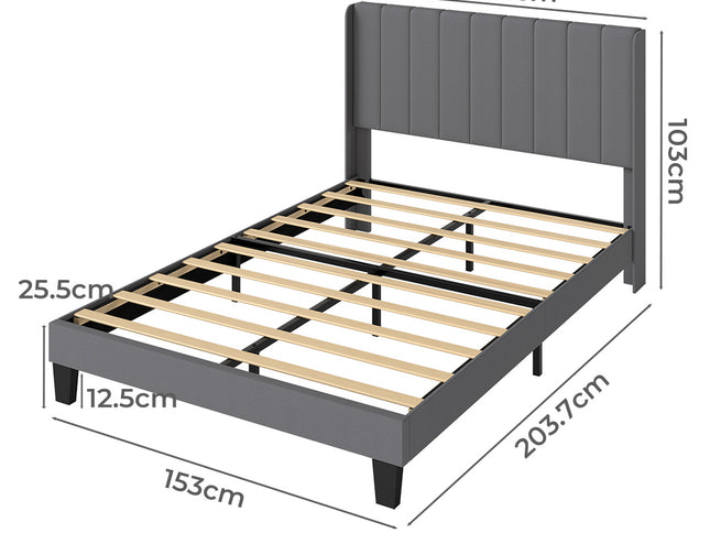 Levede Metal Wooden Bed Frame Queen Panel Plush Upholstered Soft Headboard Grey-2065254298949914626