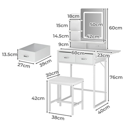 Levede Dressing Table LED Makeup Mirror Stool Set Vanity Desk Fold-up Panel-2029334101139525634