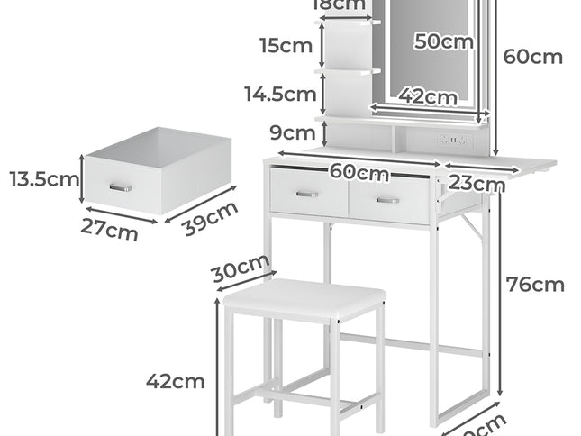 Levede Dressing Table LED Makeup Mirror Stool Set Vanity Desk Fold-up Panel-2029334101139525634