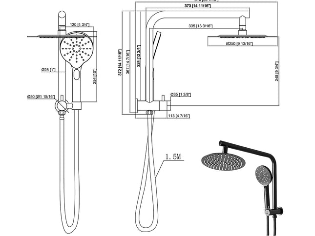 High Pressure Shower Head Set Rain Round Black-1973194049154322434
