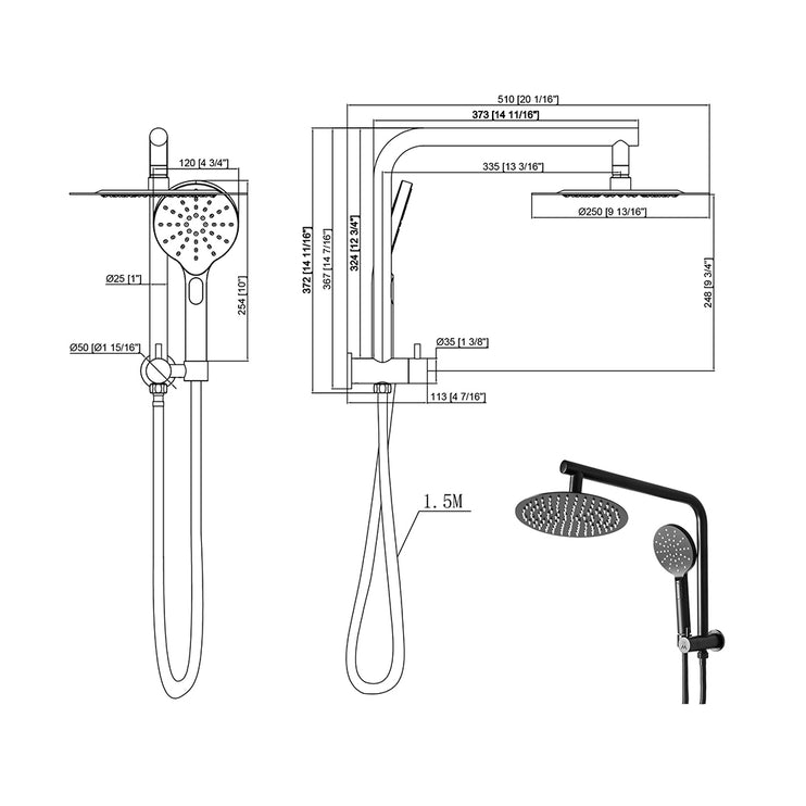 High Pressure Shower Head Set Rain Round Black-1973194049154322434