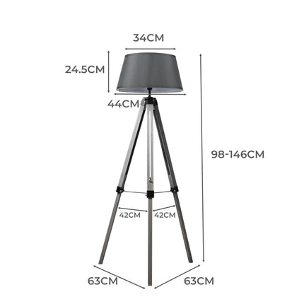 EMITTO Tripod Wooden Floor Lamp Shaded Grey-1973193957273899010