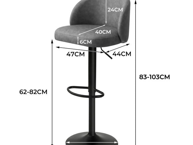 Levede 4x Bar Stool Swivel Gas Lift PU Leather Grey-2006732718938918914