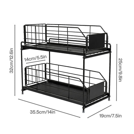 Toque 2 Tier Pull Out Cabinet Organizer Sliding Kitchen Storage Rack Under Sink-2050059016155041794