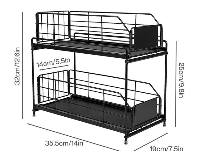 Toque 2 Tier Pull Out Cabinet Organizer Sliding Kitchen Storage Rack Under Sink-2050059016155041794