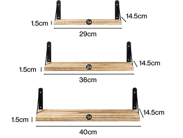 Levede Floating Wall Shelves 4Pcs Rustic Wood Storage Display Rack Bookshelf-2061251867823968258