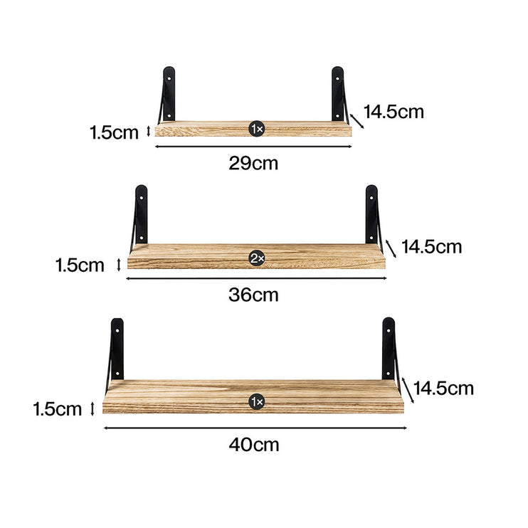 Levede Floating Wall Shelves 4Pcs Rustic Wood Storage Display Rack Bookshelf-2061251867823968258