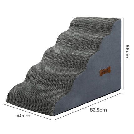 Pawz 5 Steps Pet Stairs Dog Ramp High Density Foam Grey-2029387208141705218