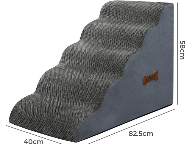 Pawz 5 Steps Pet Stairs Dog Ramp High Density Foam Grey-2029387208141705218