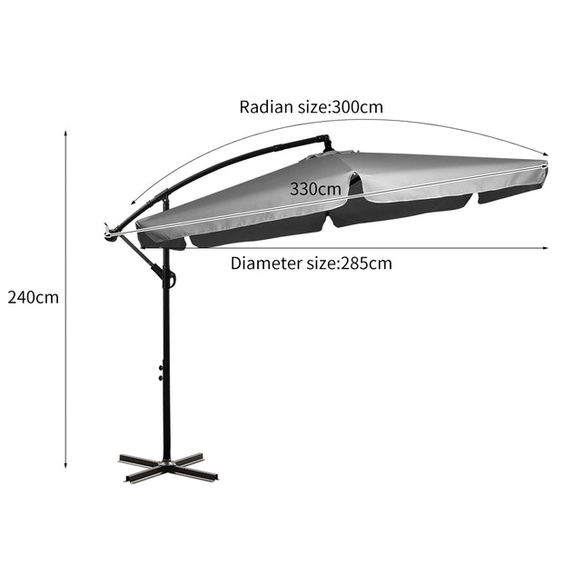Mountview 3M Cantilever Umbrella Outdoor Grey Without Base-1975420433922658306