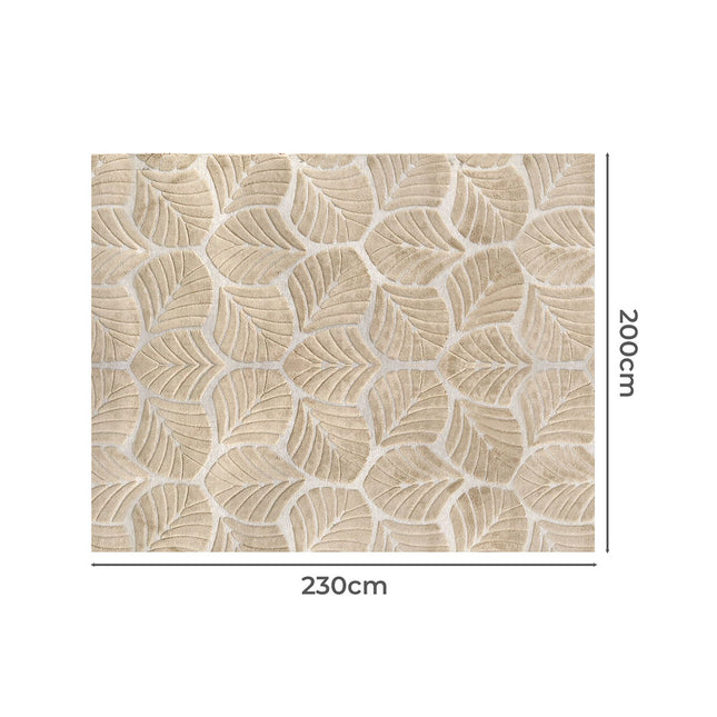 Marlow Floor Rug Soft Embossed Carpet Non Slip Plush Shaggy Rugs Leaf Pattern-1973193450773942274