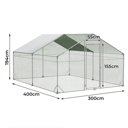Pawz 400x300x194cm Large Metal Walk-in Chicken Coop Cage-1973193526388854786