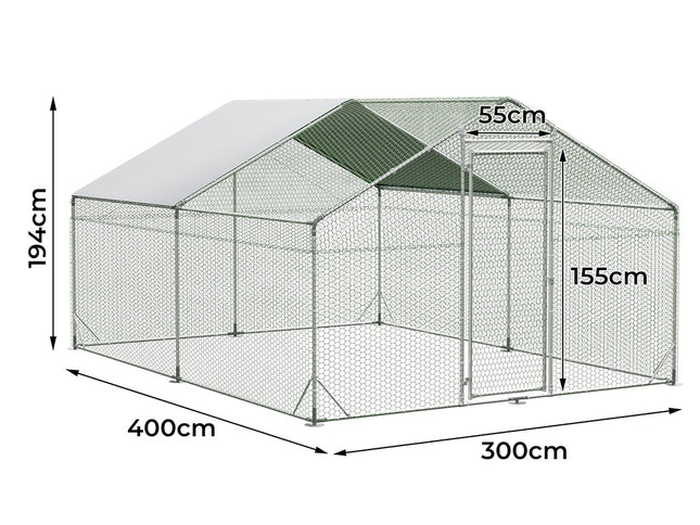 Pawz 400x300x194cm Large Metal Walk-in Chicken Coop Cage-1973193526388854786