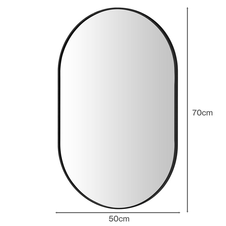 Yezi Oval Wall Mirror 70x50cm Black Frame Bathroom Wall Mounted Vanity Mirror-2050059009389629442