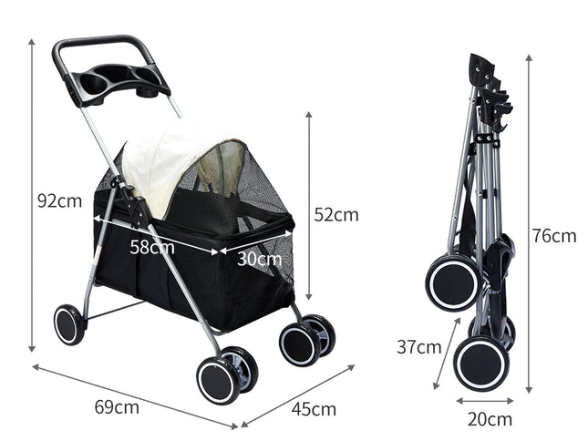 PaWz Large Pet Stroller Dog Cat Carrier Black-1973193718810939394