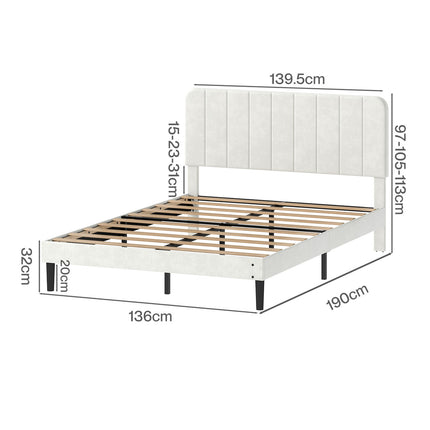 Levede Double Bed Frame Upholstered Adjustable Headboard Bed Platform White-2065254299478396930