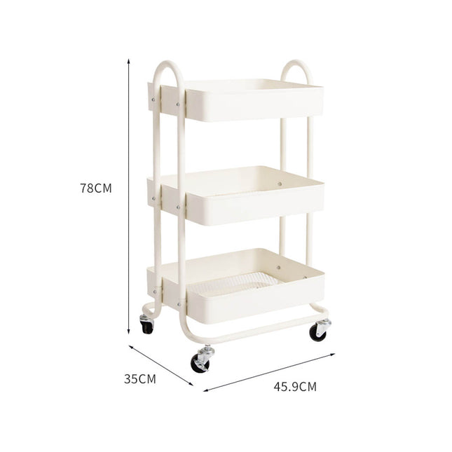 Levede 3 Tiers Kitchen Trolley Cart White-1973193877229801474