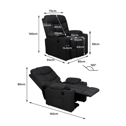 Levede Recliner Chair Electric Lift Black-1975420439211675650