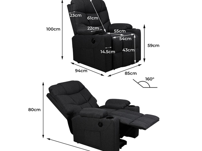 Levede Recliner Chair Electric Lift Black-1975420439211675650