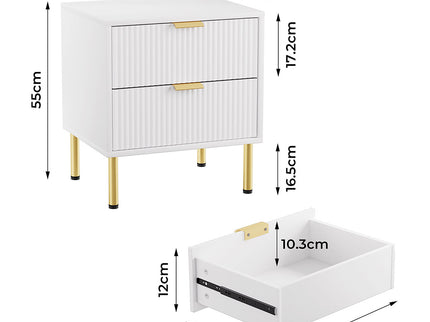 Levede Bedside Table with 2 Drawers White Metal Legs-1910112269535154178