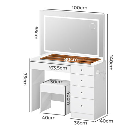 Levede Dressing Table LED Makeup Mirror Stool Set Vanity Desk 5 Storage Drawer-2029334101638647810