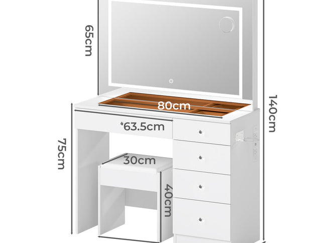 Levede Dressing Table LED Makeup Mirror Stool Set Vanity Desk 5 Storage Drawer-2029334101638647810