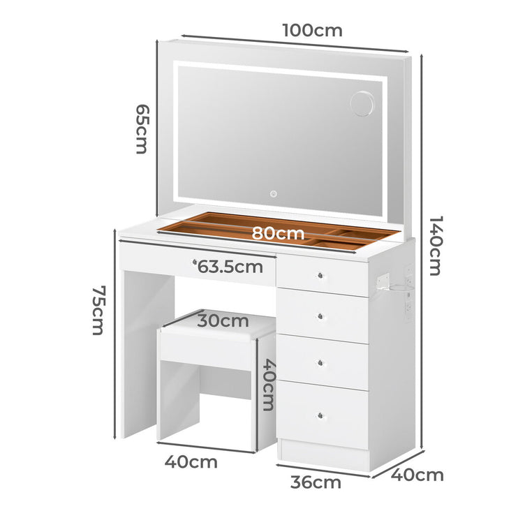 Levede Dressing Table LED Makeup Mirror Stool Set Vanity Desk 5 Storage Drawer-2029334101638647810
