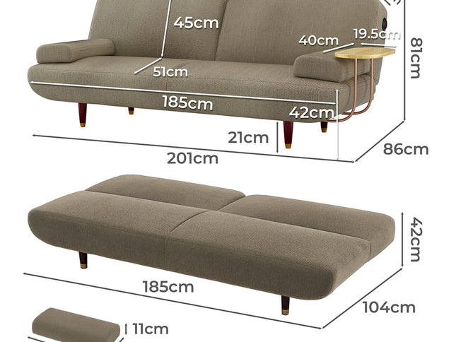 LEVEDE  CONVERTIBLE SOFABED WITH USB CHARGE AND SIDE TABLE-1973193447267504130